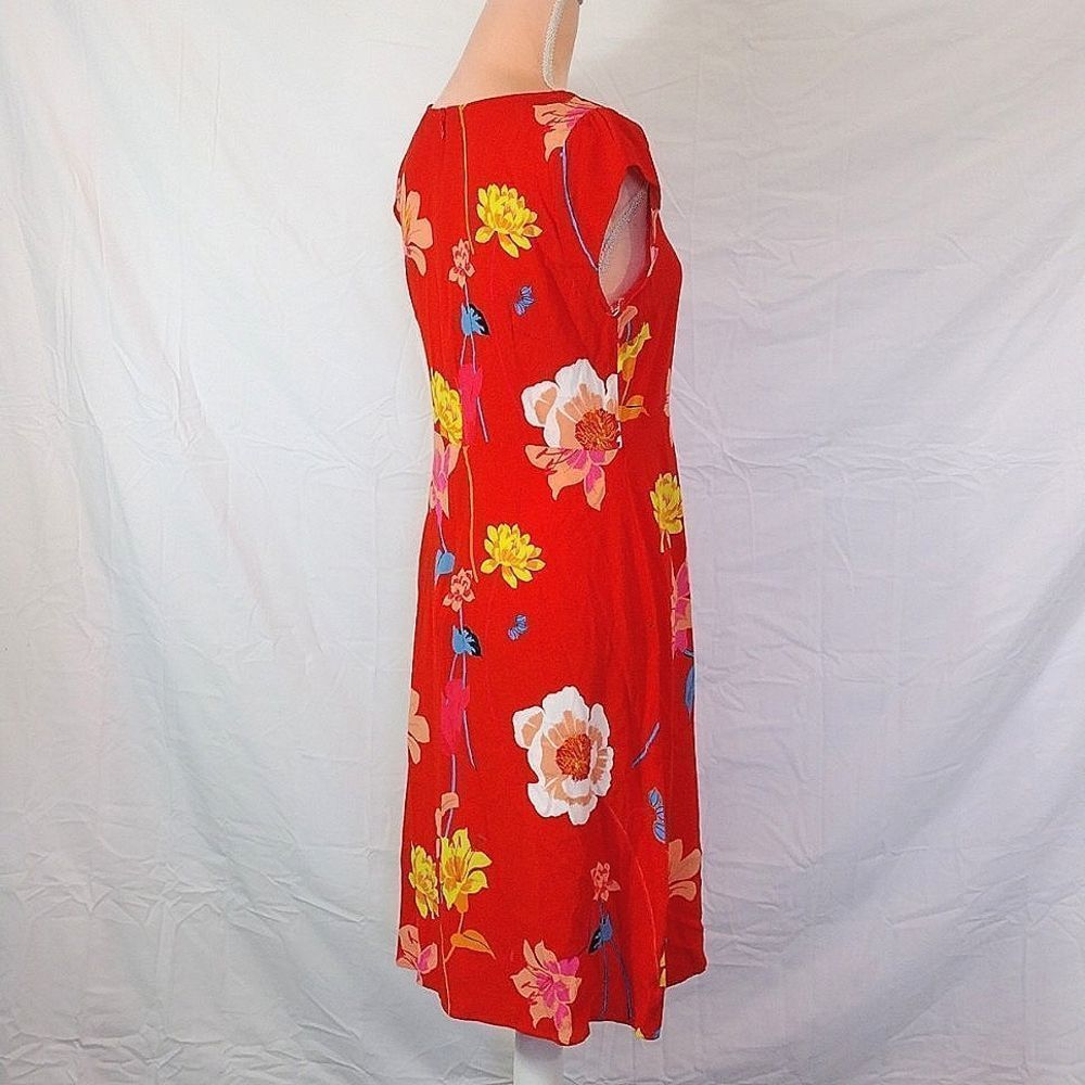 LOFT Orange Red Lily Floral Cap Sleeve Side Slit Midi Dress SMALL - Picture 10 of 16